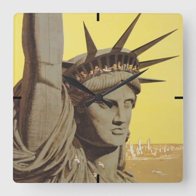 Horloge Carrée Affiche De Voyage Pour New York, United Air Lines (Recto)