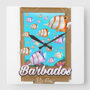 Horloge Carrée Affiche de voyage pour poissons tropicaux de la Ba