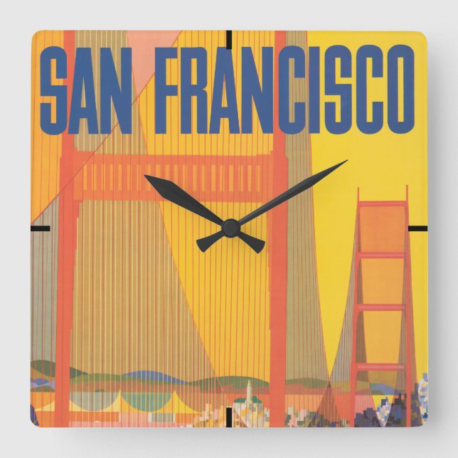 Horloge Carrée Affiche De Voyage Pour Vol Twa À San Francisco (Recto)