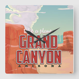 Horloge Carrée Affiche de voyage vintage du Grand Canyon
