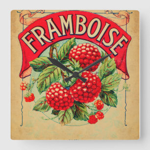 Horloge Carrée Affiche framboise, fruit, strawberry, raspberry, s