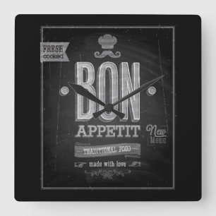 Horloge Carrée Affiche vintage d'Appetit de fève - tableau