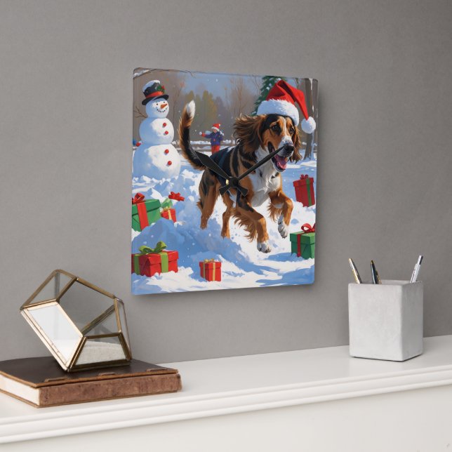 Horloge Carrée Afghanistan Hound Festive Snow Scene (Bureau)