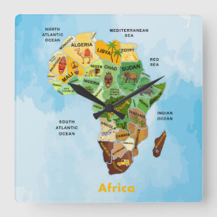 Horloge Carrée Africa Map Square Wall Clock