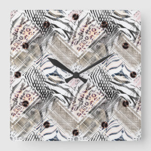 Horloge Carrée Africain, combiné, cuir, tigre, jaguar, repéré