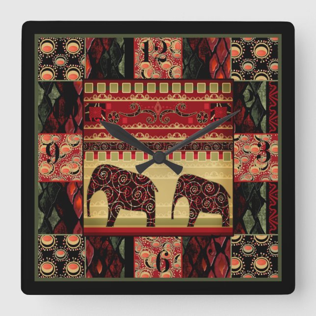 Horloge Carrée African patchwork (Recto)