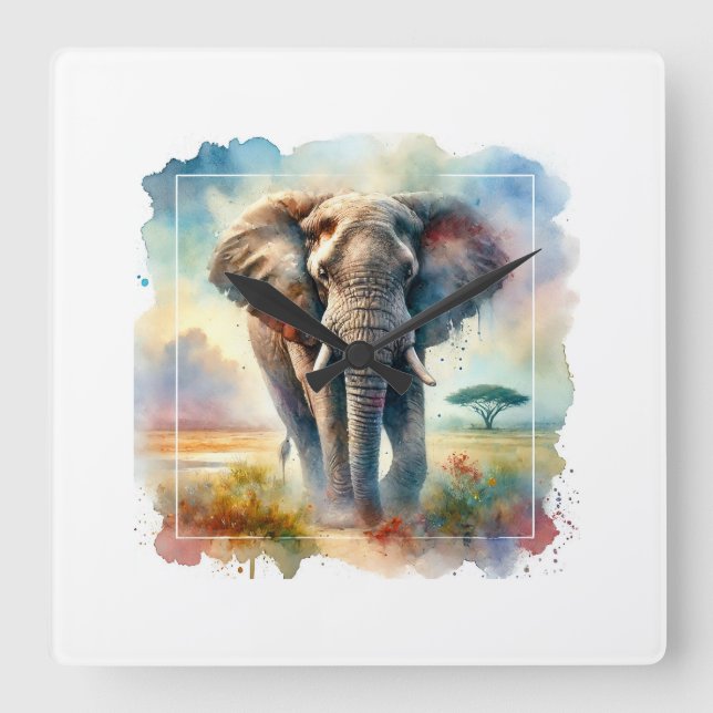 Horloge Carrée African Savanna Elephant 140724AREF113 - Watercolo (Recto)