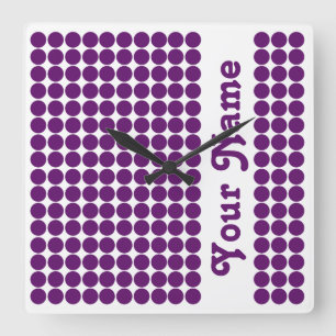 Horloge Carrée African Violet Safari Dot avec nom