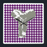Horloge Carrée African Violet Safari Dot avec Pop Art Elephant<br><div class="desc">Motif de pois mod dans la palette de couleurs "Safari" d'Emporio Moffa avec design Pop Art Elephant sur l'avant et points simples sur l'arrière.</div>