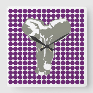 Horloge Carrée African Violet Safari Dot avec Pop Art Elephant