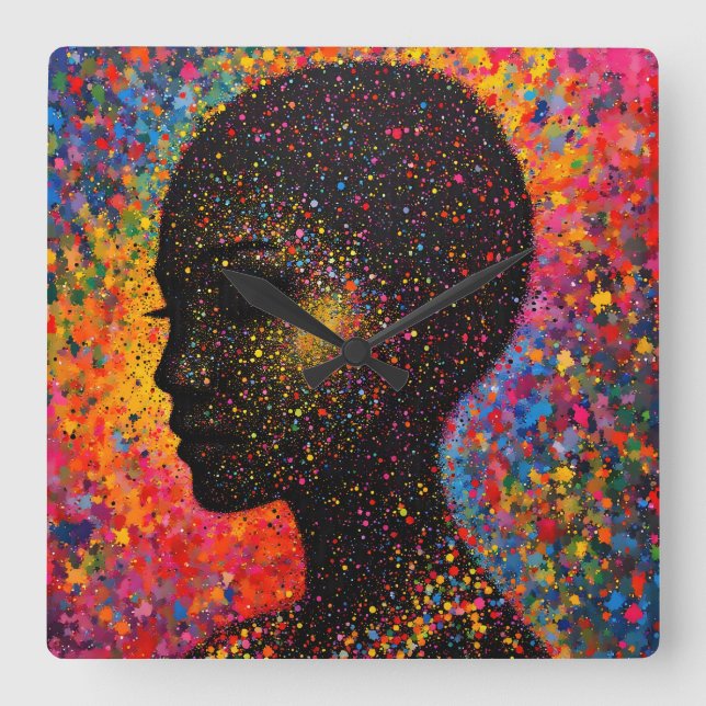 Horloge Carrée Afro Nebula Whisper – Black History Celebration (Recto)