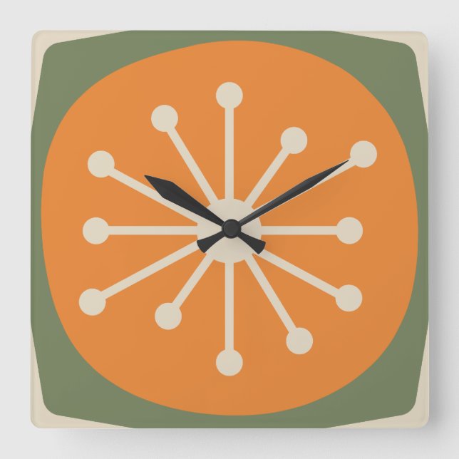 Horloge Carrée Âge atomique Mid Century Modern Rétro (Recto)
