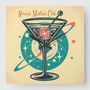 Horloge Carrée Âge spatial du club Martini atomique