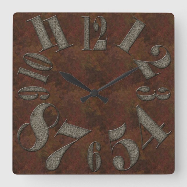 Horloge Carrée Aged Embossed Metal Large Numbers (Recto)