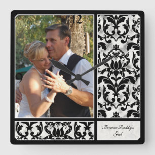 Horloge Carrée Aged Vintage Damask Pattern Wedding Photograph