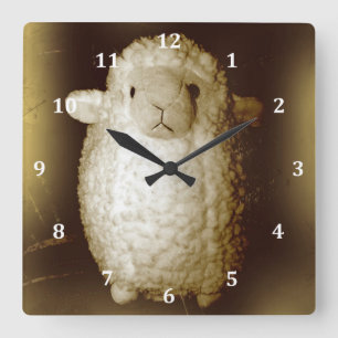 Horloge Carrée Agneau brouillé Wooly de sépia