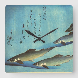 Horloge Carrée Ai (truite) - Photos japonaises couleur Hiroshige