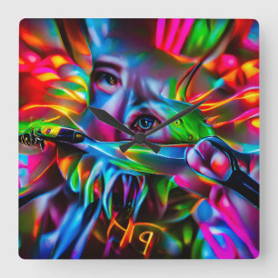 Horloge Carrée Aichmophobie : Art Surréel Vivid