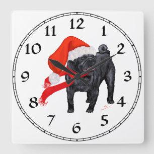 Horloge Carrée Aide du Père Noël Pug