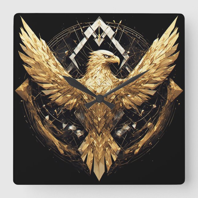 Horloge Carrée Aigle Abstrait Déployant Ses Ailes (Recto)