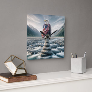 Horloge Carrée Aigle Bald Avec Drapeau Américain Au Caire