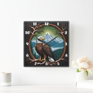 Horloge Carrée Aigle Majestueux Surplombant Les Montagnes Neiges