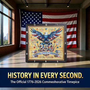 Horloge Carrée Aigle Starburst 250e anniversaire des États-Unis