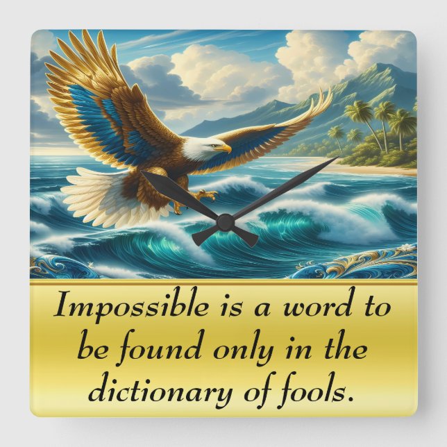 Horloge Carrée Aigle survolant l'océan (Recto)