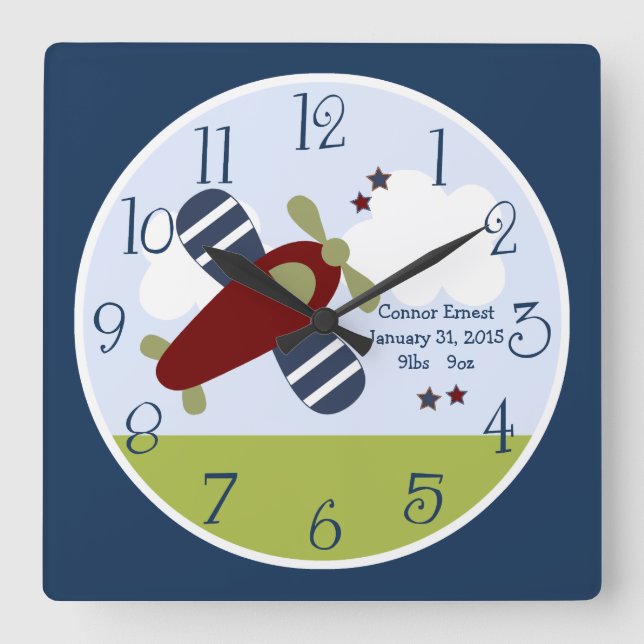 Horloge Carrée Airplane Square Wall Clock (Recto)
