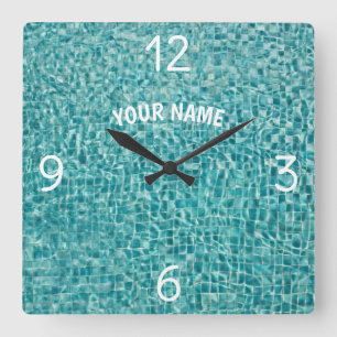 Horloge Carrée Ajoutez votre nom et votre photo Pool Water Lar