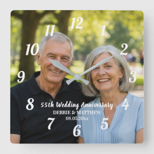 Horloge Carrée Ajoutez votre propre photo de couple 55e anniversa