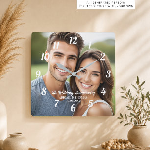 Horloge Carrée Ajoutez votre propre photo de couple pour le 5e an