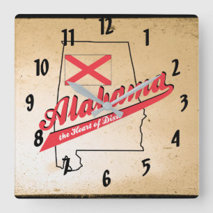 Horloge Carrée Alabama Heart of Dixie