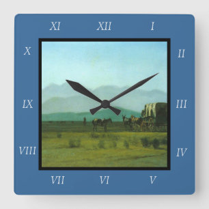 Horloge Carrée Albert Bierstadt's Surveyor's Wagon in the Rockies