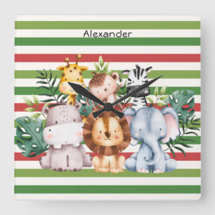 Horloge Carrée Album Photo de Bébé Animal Garçon de la Jungle Saf