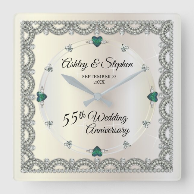 Horloge Carrée Alexandrite | 55e anniversaire du Mariage Diamonds (Recto)
