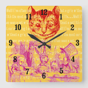 Horloge Carrée Alice personnalisable vintage au pays des merveill