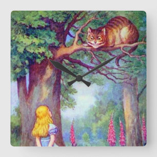 Horloge Carrée Alice & the Cheshire Cat in Color Wall Clock