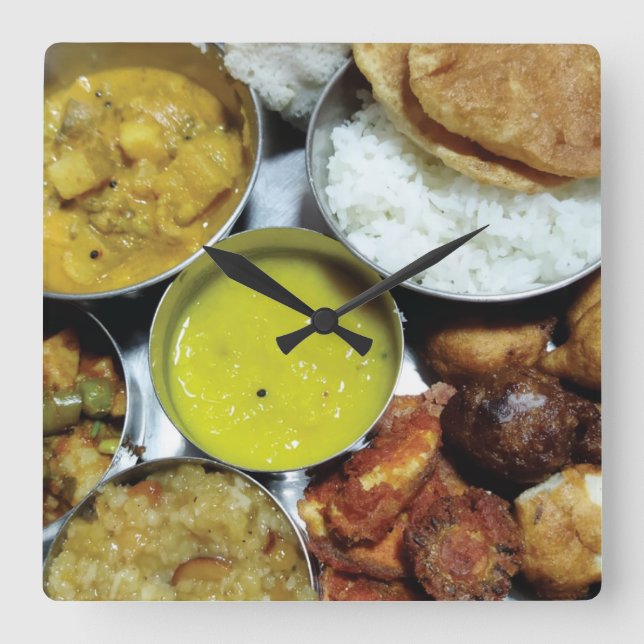 Horloge Carrée Alimentation végétarienne indienne (Recto)