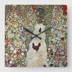 Horloge Carrée Allée de jardin avec poules, Gustav Klimt, Art nou