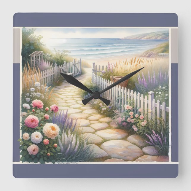 Horloge Carrée Allée de jardin de campagne vers la mer (Recto)