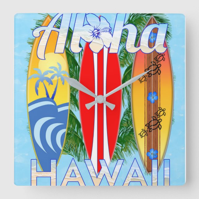 Horloge Carrée Aloha Hawaii Surf boards (Recto)