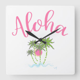 Horloge Carrée Aloha Plages Style Hawaïen Summera