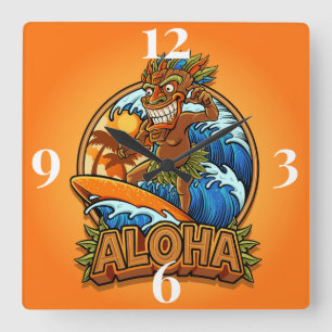 Horloge Carrée Aloha Tiki