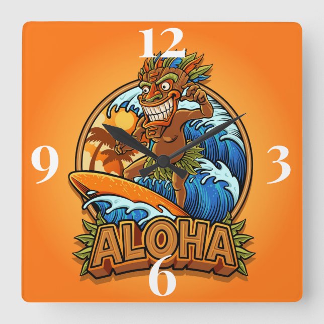 Horloge Carrée Aloha Tiki (Recto)