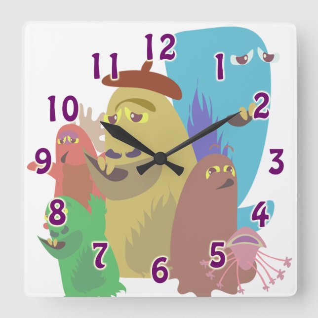 Horloge Carrée Alors Effrayant Monster Pals Fun Kawaii Cartoon Ar (Recto)