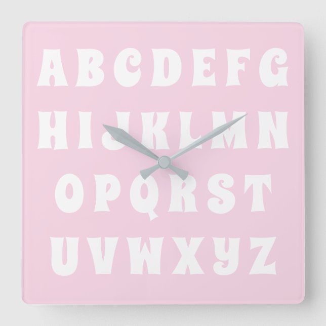 Horloge Carrée Alphabet Abc motif rose blanc pépinière salle pour (Recto)