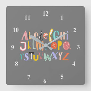 Horloge Carrée Alphabet enfants typographie cool