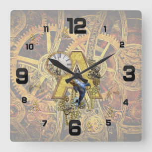 Horloge Carrée Alphabet, Monogramme A