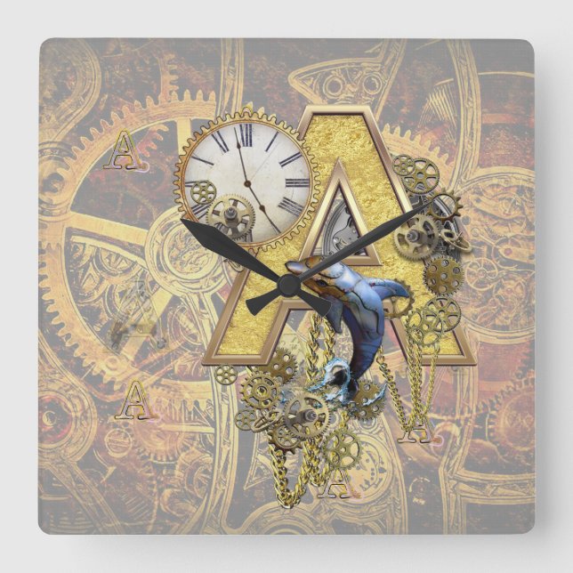 Horloge Carrée Alphabet, Monogramme A (Recto)